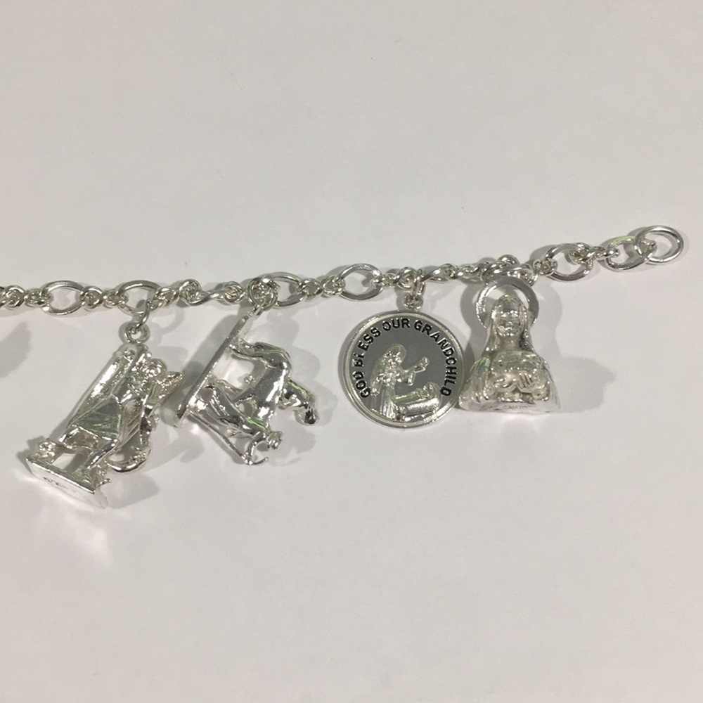 Sterling Silver Charm Bracelet W/Religious Charms - Picture 5 of 5